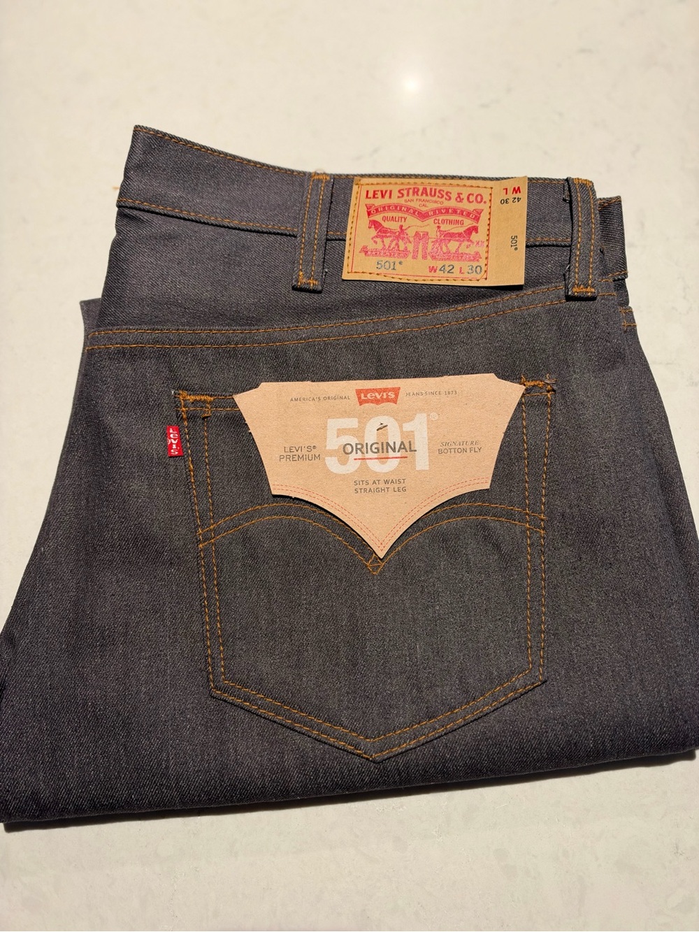 Levi's Premium 501 Original Men's Jeans NWT W42 L30 Rigid Gray Button Fly Denim